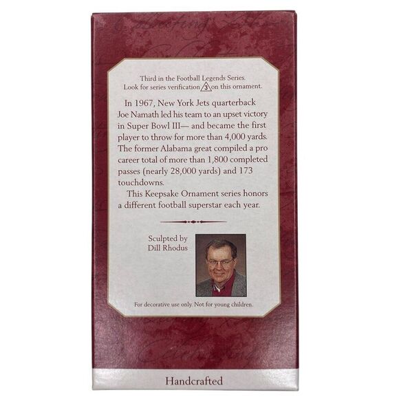 Joe Namath Football Legends Hallmark Ornament 3rd in Collector's Series 1997 - Picture 3 of 3